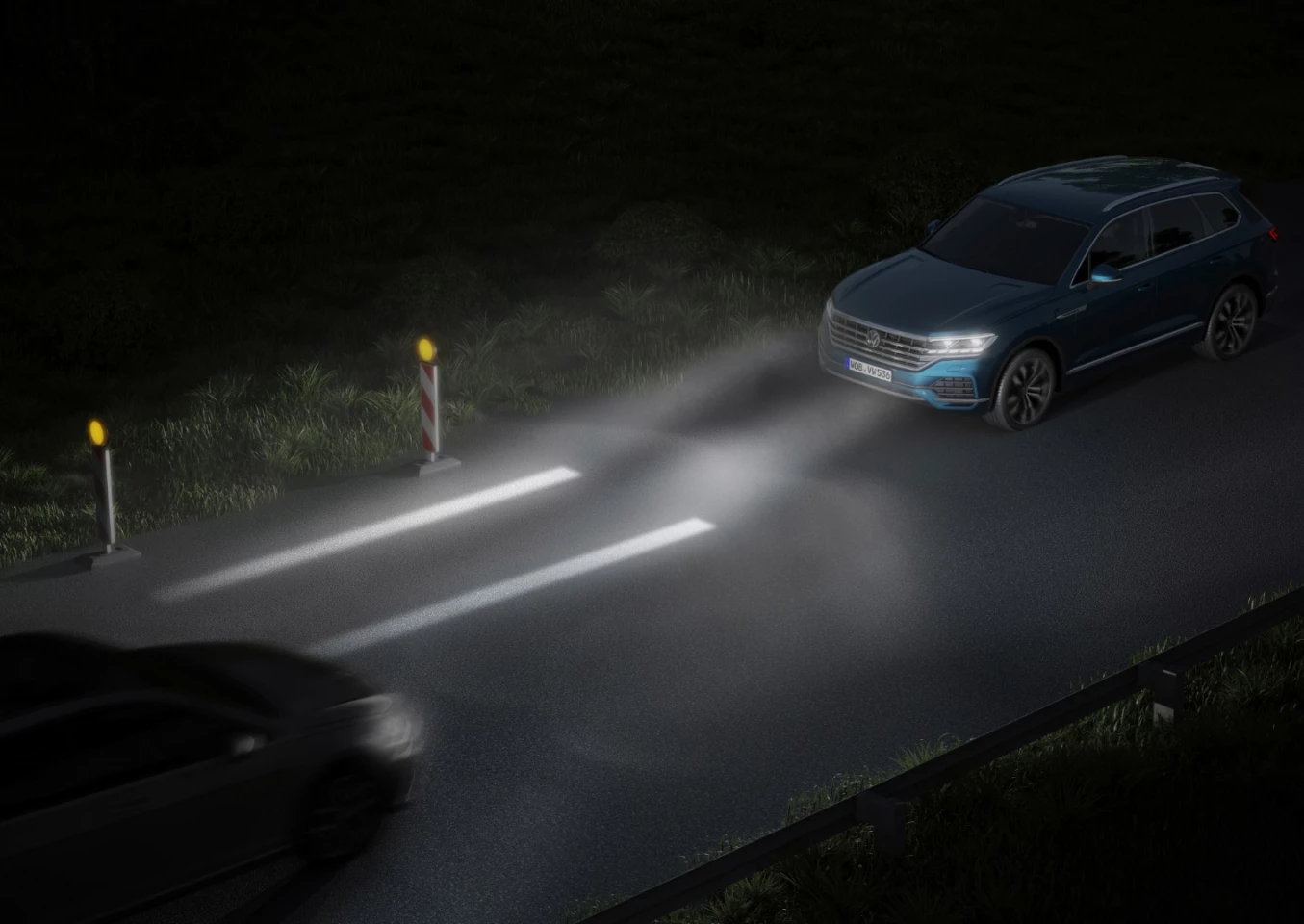 Forward path projections could help both drivers approaching each other in low-light, narrow country road situations