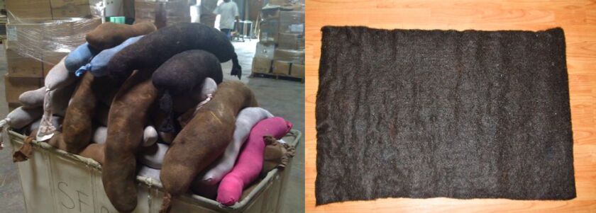 Matter of Trust's hair-stuffed nylon boom floats, and an OttiMat human hair oil mat