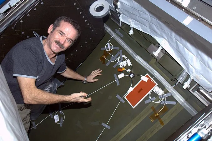Canadian Space Agency astronaut Chris Hadfield installing USBT sensors in the Destiny laboratory of the ISS (Photo: NASA)