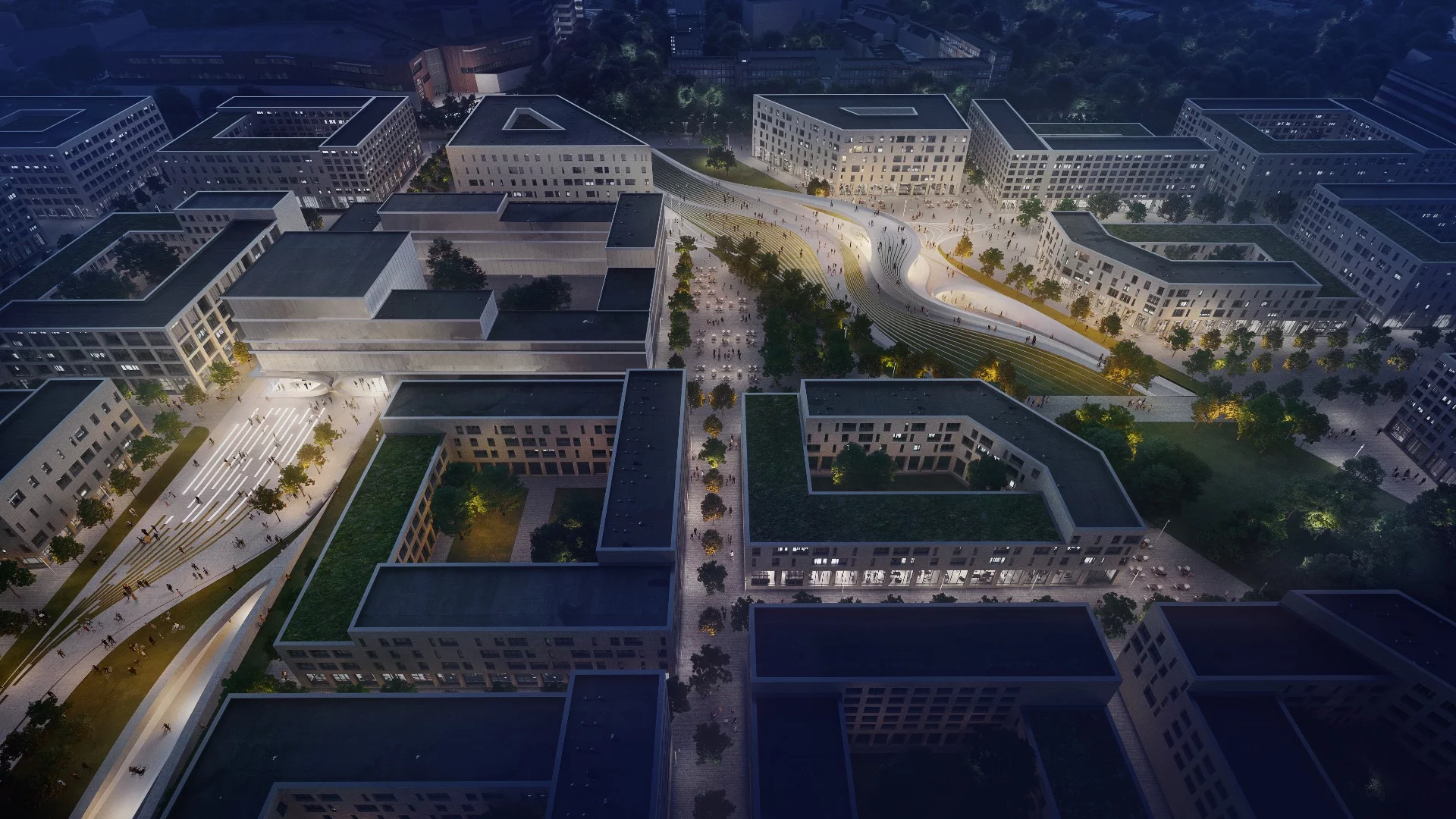 The Fornebu Senter station includes two public plazas