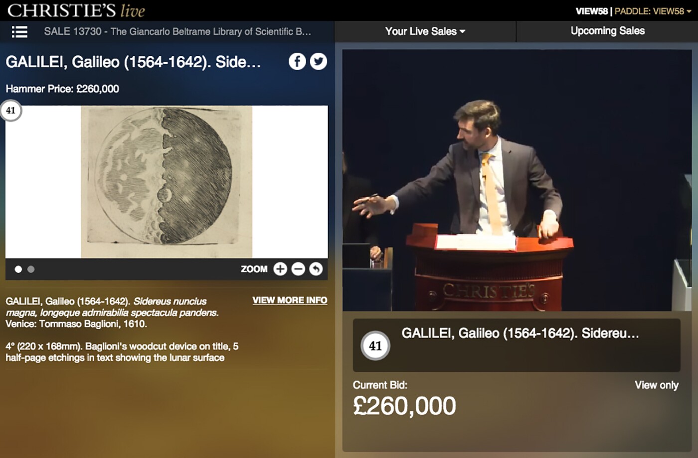 Sidereus Nuncius by Galileo Galilei is one of the landmark scientific publications in history, introducing the world to his astronomical discoveries made using his home-made telescope. This book includes the first details of Jupiter's four moons, his revelations about galaxies such as the Milky Way consisting of numerous stars and the craters of the moon. Christies sold this book for $415,464 (£314,500) on July 13, 2016