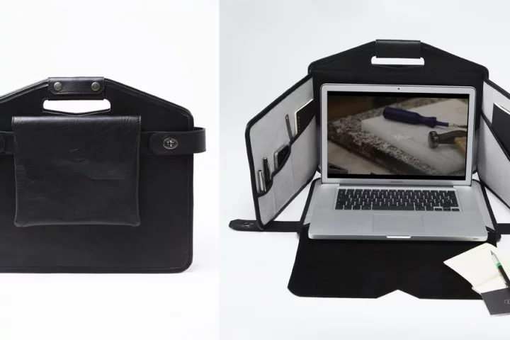 La Fonction No.1 is a briefcase which transforms into a miniature mobile cubicle