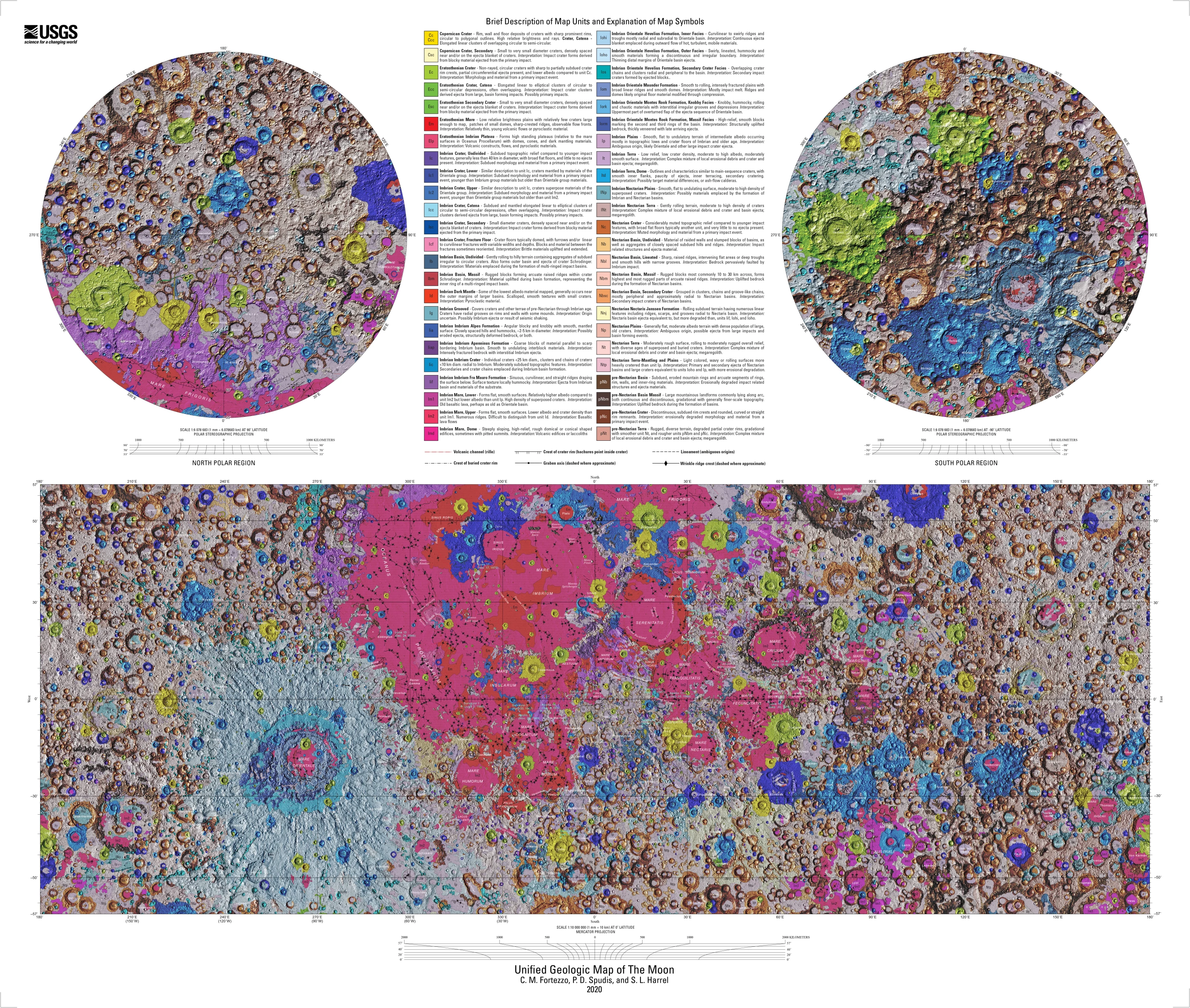 Refreshing historical maps with modern scientific observations has enabled scientists to put together an incredibly detailed perspective of the Moon, showing its geology at a scale of 1:5,000,000