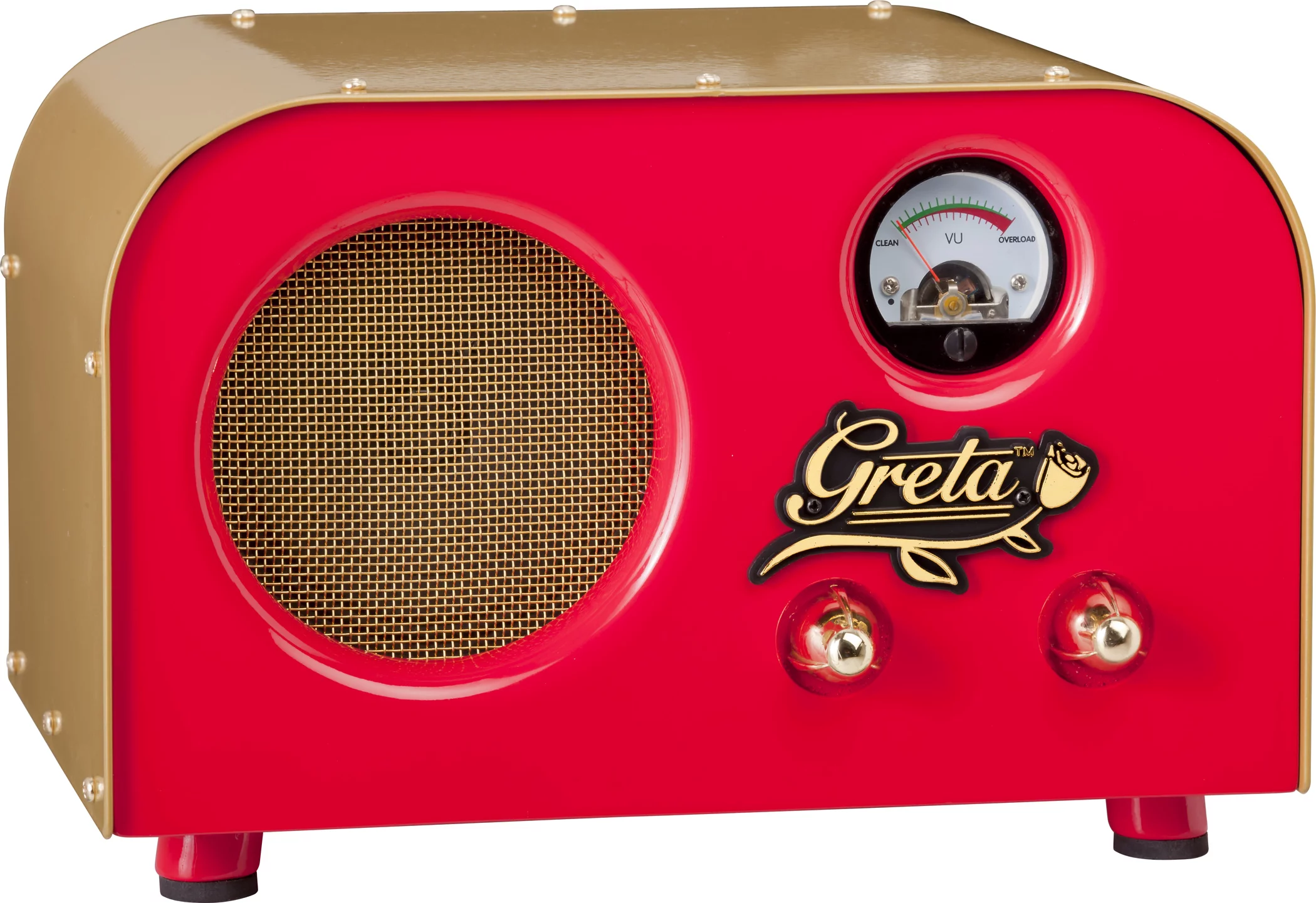 The Greta amp features a single 12AT7 output tube and one 12AX7 preamp tube, a 4-inch speaker and a sweet analog VU meter to indicate clean to overload tone