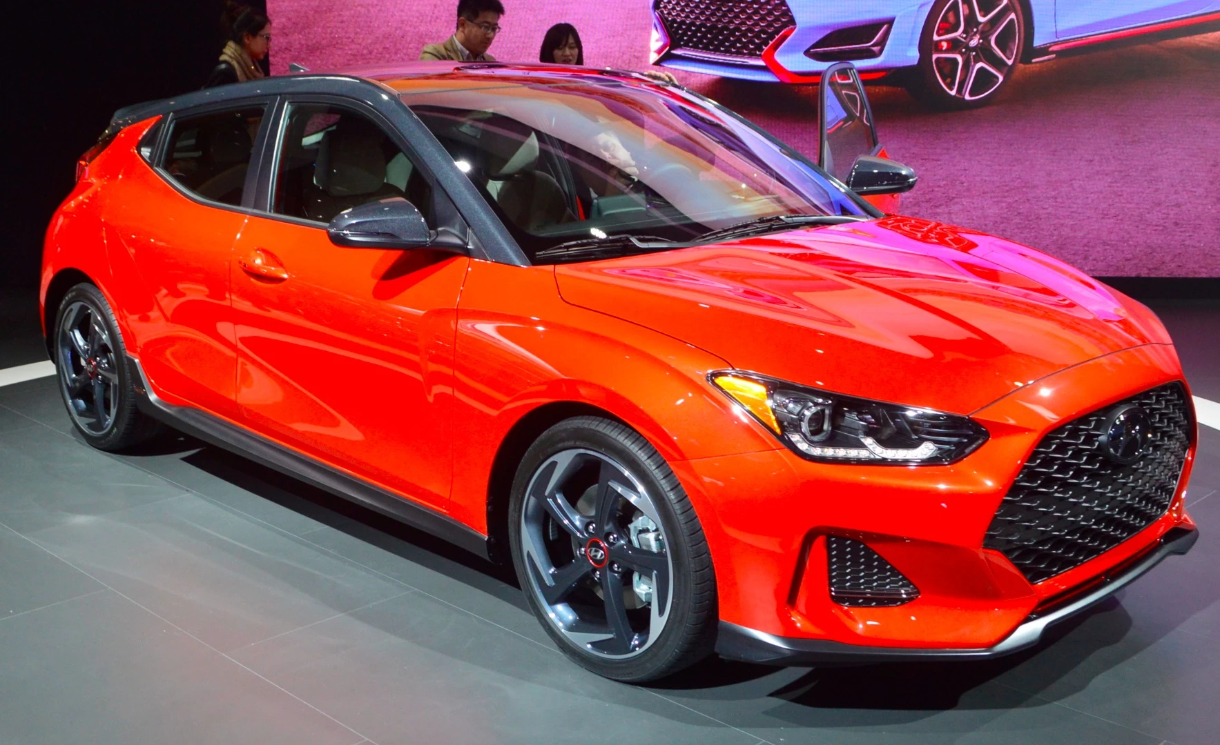 Ready for action at the Detroit show this year, the 2019 Hyundai Veloster Turbo showcases what can happen with a little coupe like this gets turbocharged