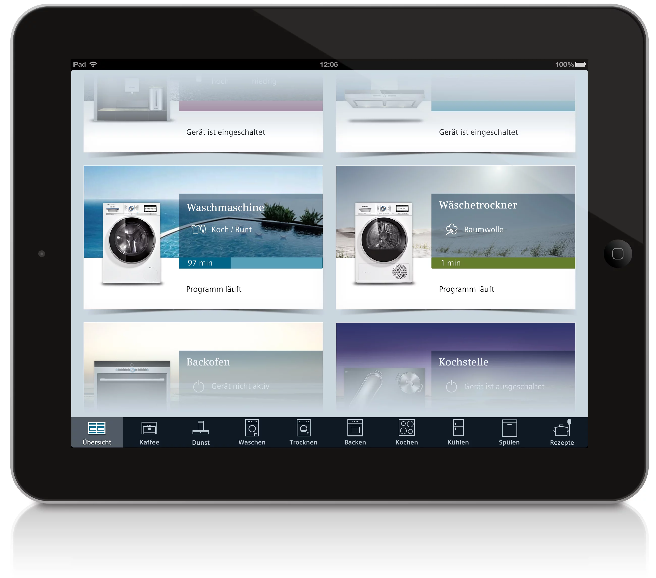 An app would allow users to check on the operating status of their appliances while away from the home