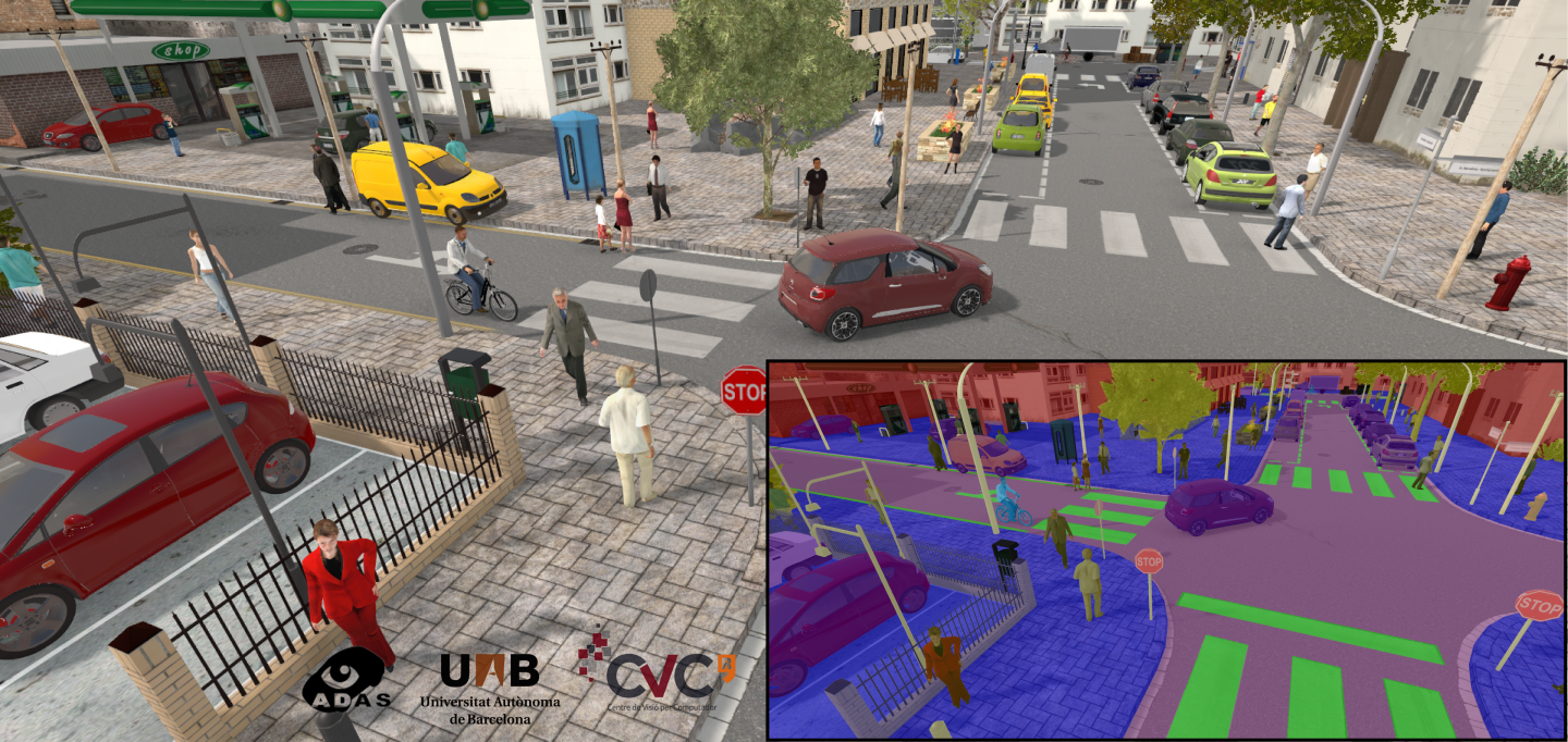 The city simulation can provide accurate labeling of trees, sidewalks and road crossings to help train the AI of self-driving cars