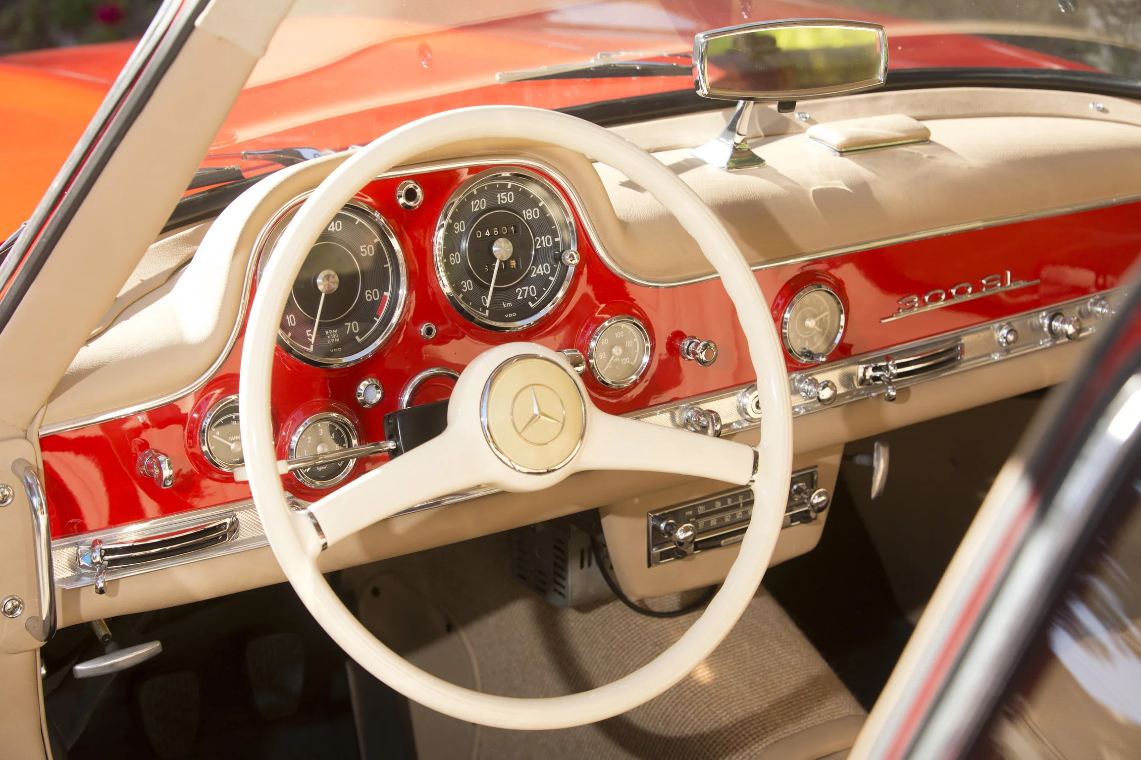 Instantly recognisable as the Mercedes-Benz 300SL (for Sports Leicht) Gullwing coupe, this 1955 model was built with DB 534 Feuerwehrrot (Fire Brigade Red) paintwork for its first owner, The Right Honourable Lord Terence O'Neill, Baron O'Neill of the Maine. At the end of 1945, Lord O'Neill and his family went to live in Northern Ireland, where he served in a series of political positions. Around the time he acquired the Gullwing, O'Neill was elevated to cabinet level, until his appointment as Prime Minister of Northern Ireland in 1963. Lord O'Neill remained in office until 1969. The entire history of the car and the model is detailed on the official auction page. The car was sold by Bonhams for US$1,375,000.