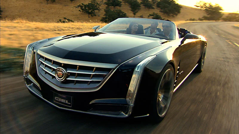 The Cadillac Ciel luxury open tourer concept car on the road.