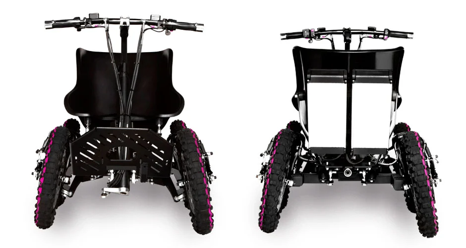 Two 48-volt lithium-iron-phosphate batteries provide power to four 1,000-watt hub motors, one in each wheel