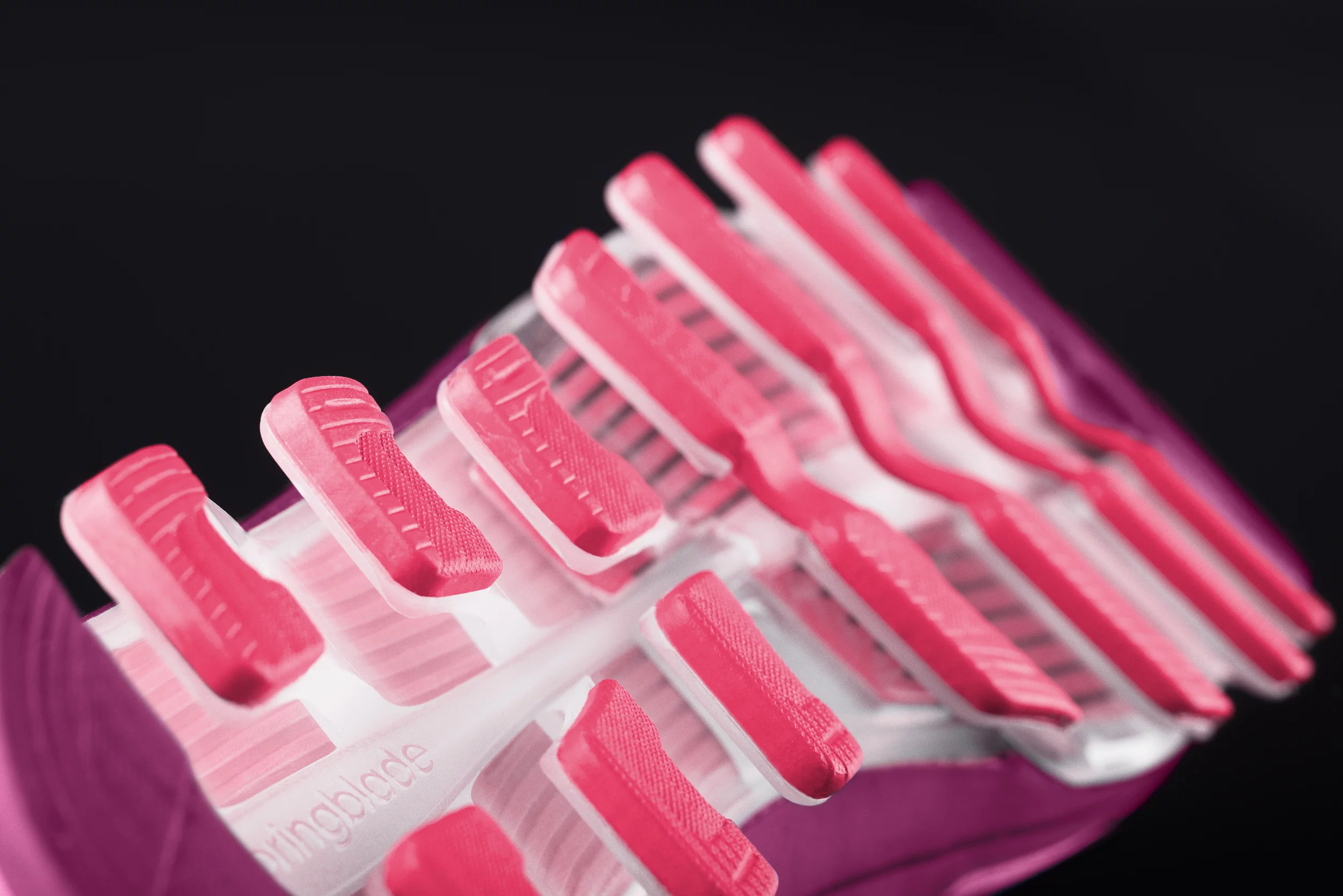 The blades may look a bit odd, but each one is shaped and positioned to support a runner during a full stride and use the energy from one step to begin the next