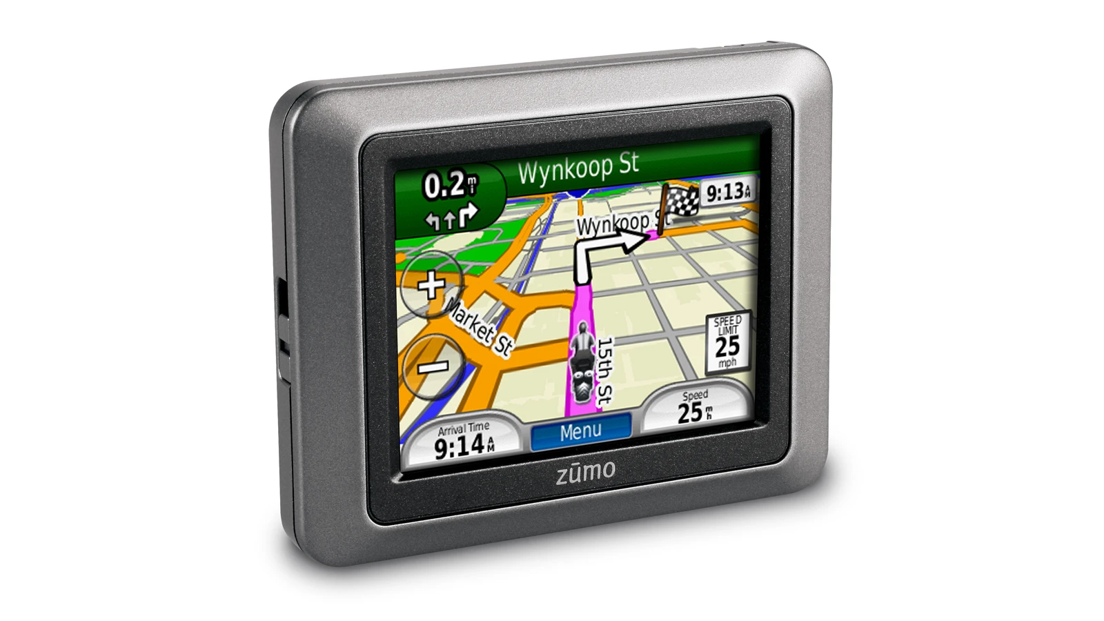The Garmin Zumo 220 features a rugged, waterproof case