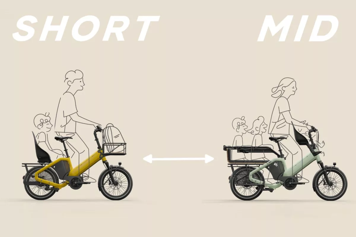 Bike43's modular cargo ebikes can increase or decrease in length to match the needs of the family