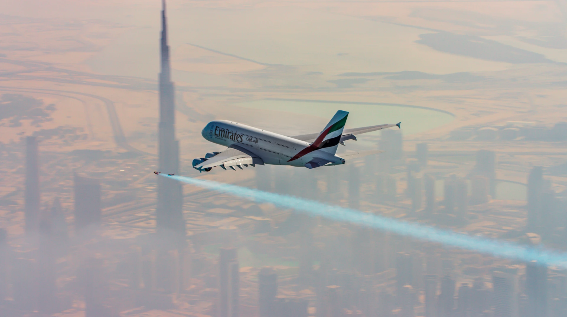 To keep pace with the aircraft, the duo had to push their relatively small jetpack engines to their limits