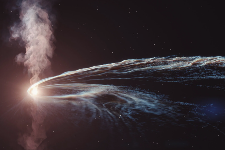 An artist's impression of a black hole destroying a star in a tidal disruption event (TDE)
