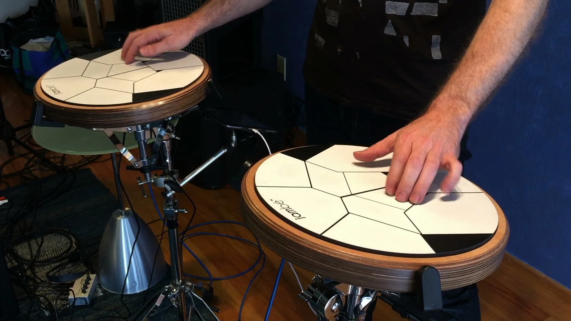 The aim of the Jambé project was to create a playing surface that was mechanically resilient, could efficiently transfer force to the sensors underneath it and had a good bounce for use with sticks but was also easy on the hands