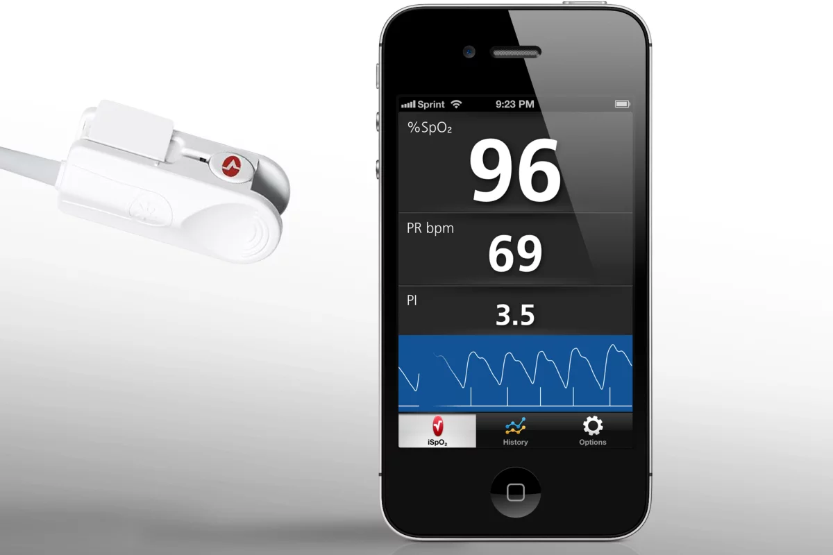Masimo's iSpO2 connects to a free iPhone app