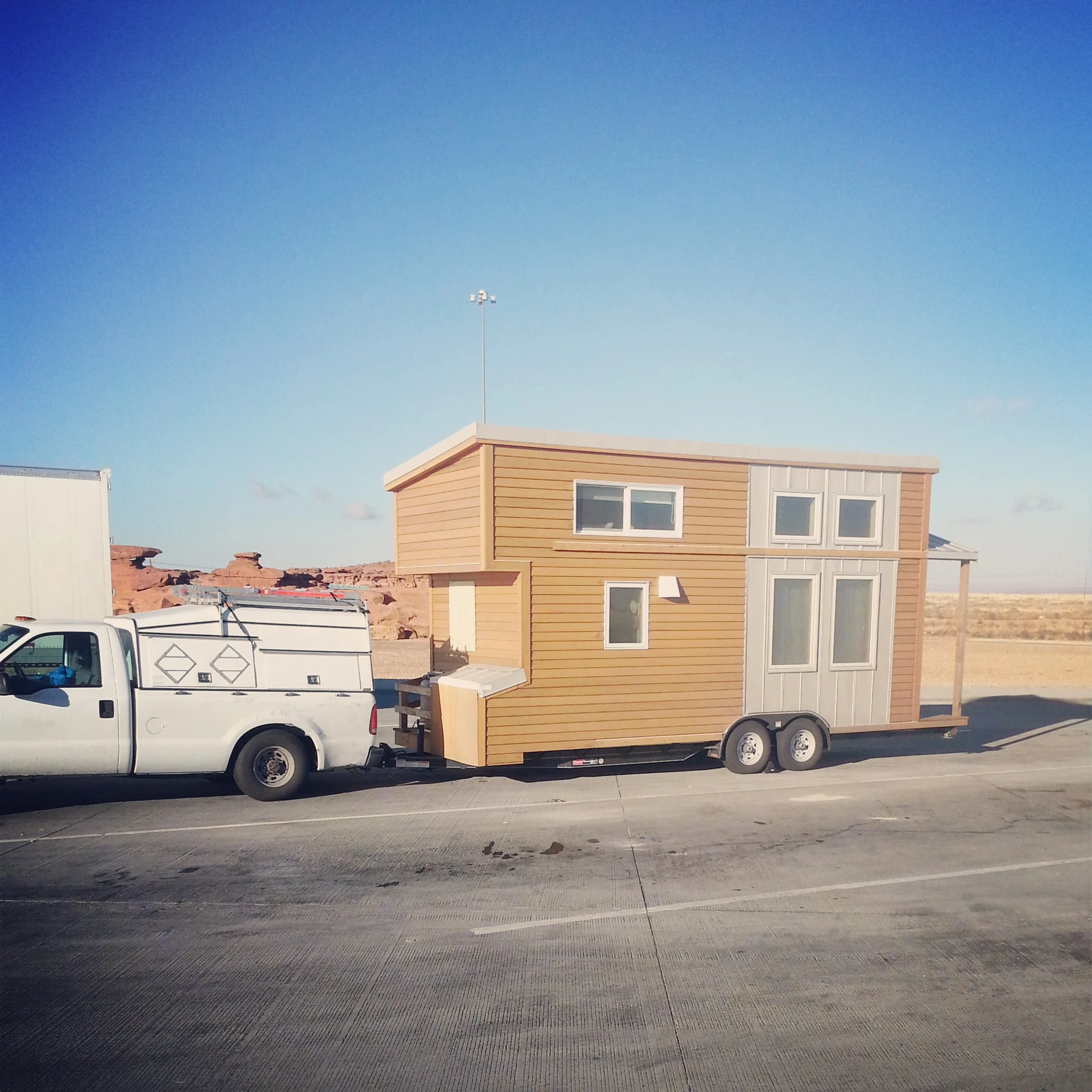 The 240 square foot (22.3 sq m) wooden home was built using traditional construction methods but extra care was taken to ensure it would withstand the wind and bumps when on the road