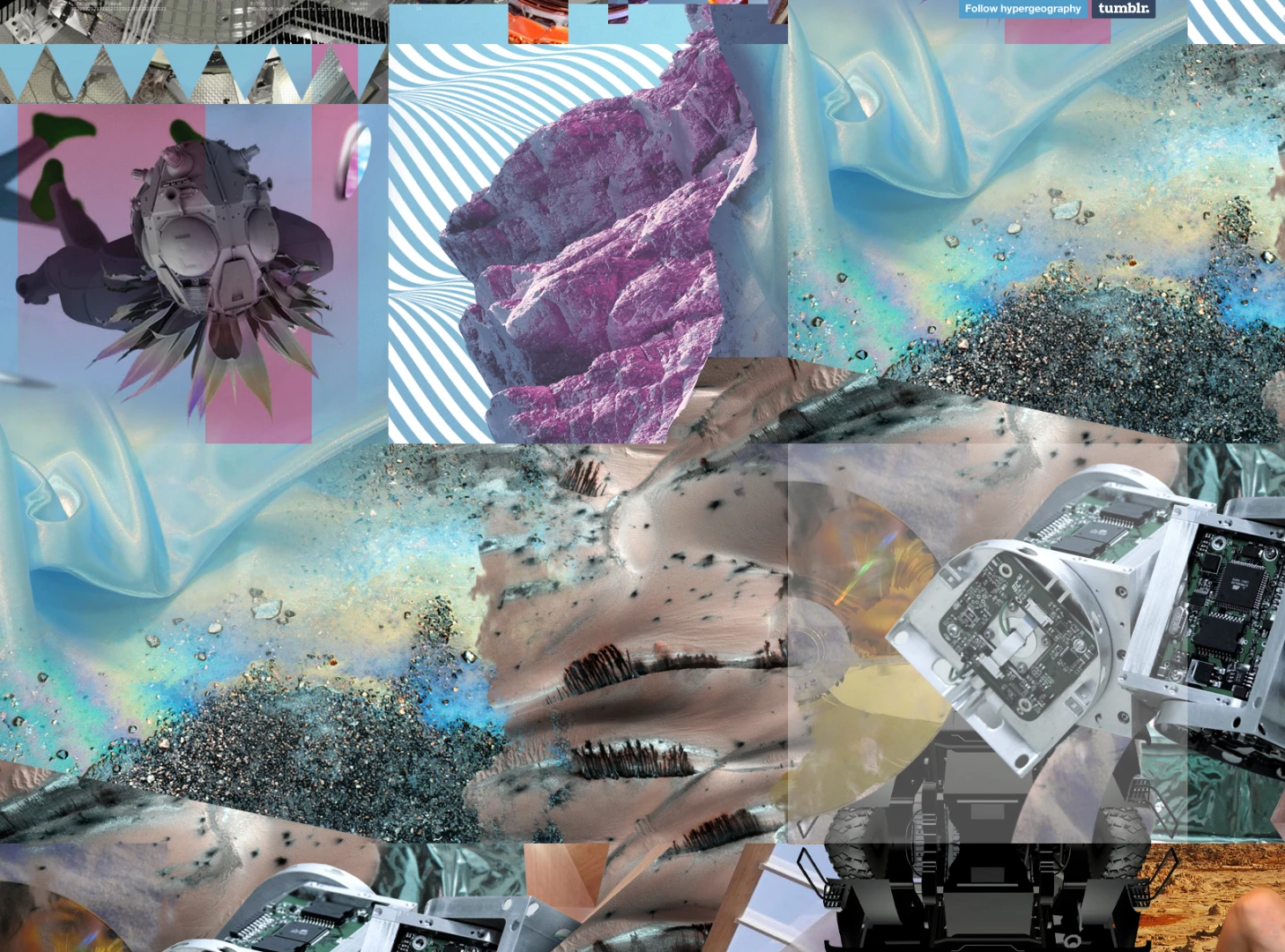 Joe Hamilton's Hyper Geography is an impressive Tumblr-based artwork where each individual image is quilted into a giant whole – this is a portion of the front page of the Tumblr
