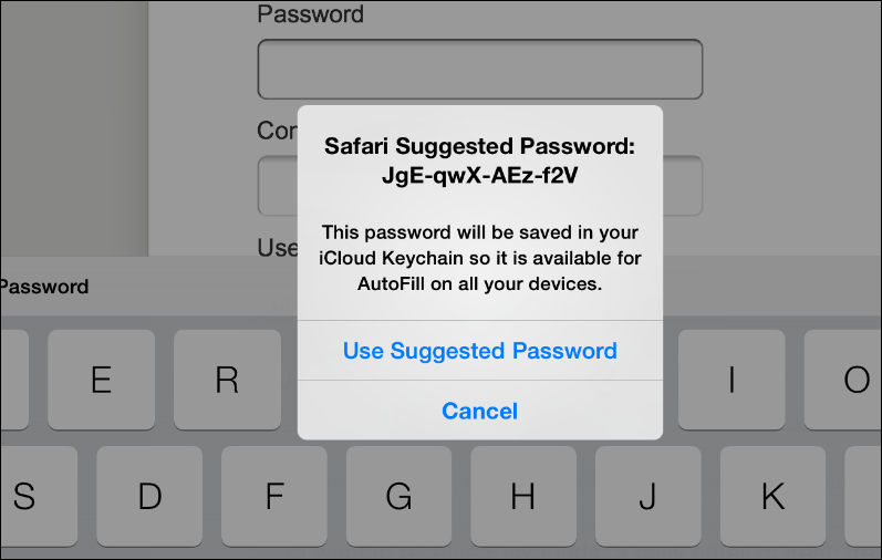 Safari can generate suggested passwords for websites
