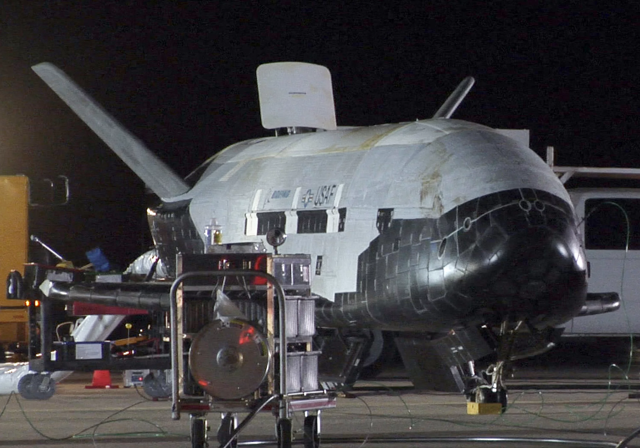 X-37B being inspected after return from space (Image: USAF)