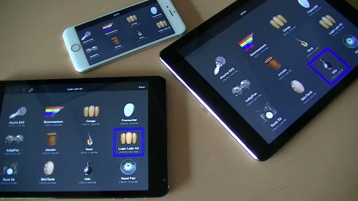 The iOS app presents the user with a number of large icons that change the sounds assigned to each sensor zone