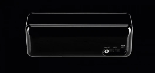 The rear of the Sharp DK-AP8 has has various ports including AUX input and video (FBAS) output to connect to a TV