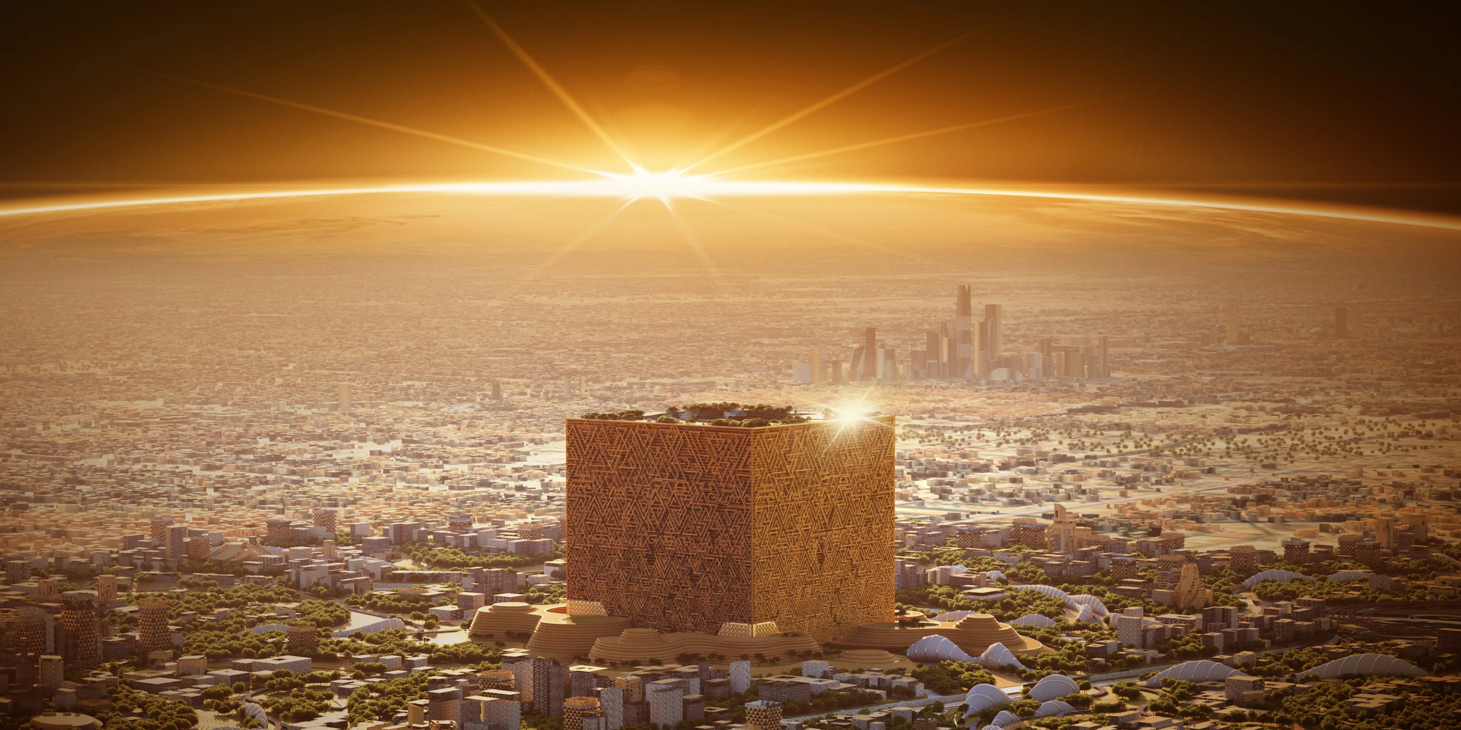The Mukaab will reach a height, width and length of 400 m (1,312 ft), forming a supertall cuboid skyscraper