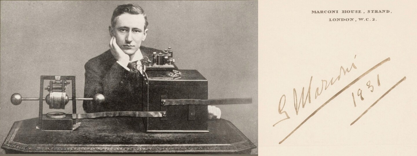 Marconi's autograph is one of a group of three famous technology pioneers on offer.