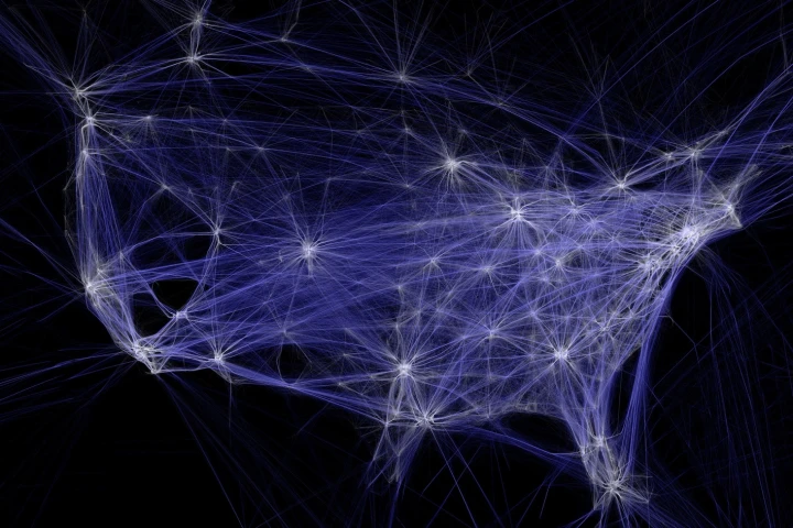 Aaron Koblin's gorgeous work, Flight Patterns, shows 24 hours of air traffic over the United States
