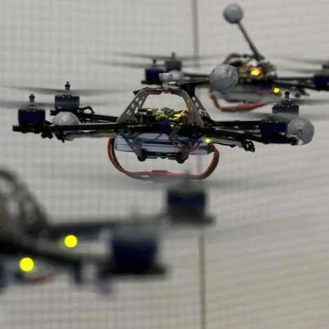 Each quadrocopter is fitted with custom electronics and onboard sensors (image: Raffaello D'Andrea)