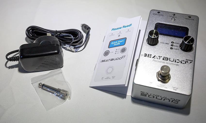 No batteries here – the BeatBuddy Mini comes with a supplied power supply, although the company is putting together an external battery pack for buskers and performers who can't access a mains power supply