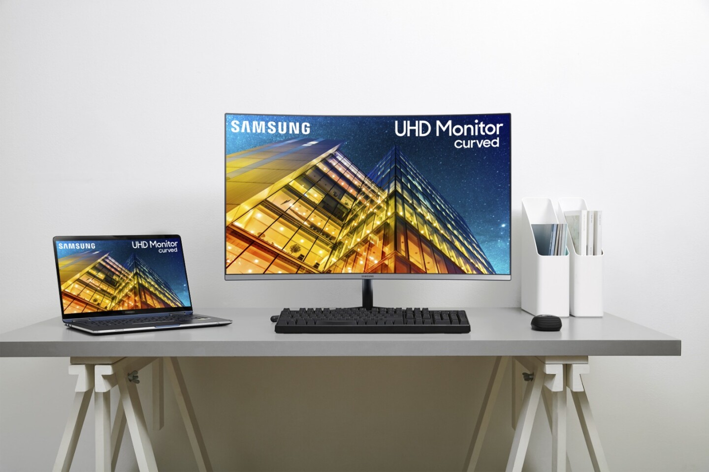 Samsung's UR59C is more business-focused, designed for content creators