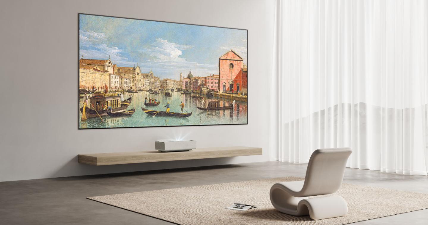 4K UST laser projector snuggles close to the wall for 150-inch movies