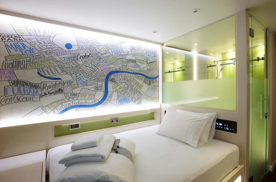 Rooms at hub by Premier Inn feature a Hypnos pocket-sprung bed, free Wi-Fi and a 40-in inch smart screen TV