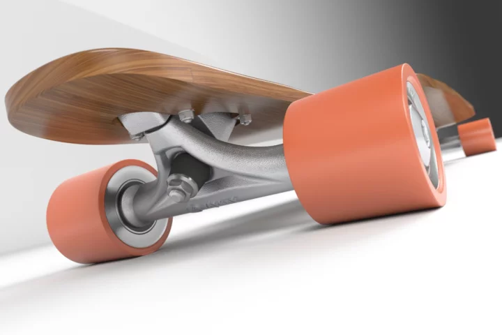 Each JayKay e-truck wheel has its own motor, the batteries are integrated into the axle and the electronics enclosed within the housing