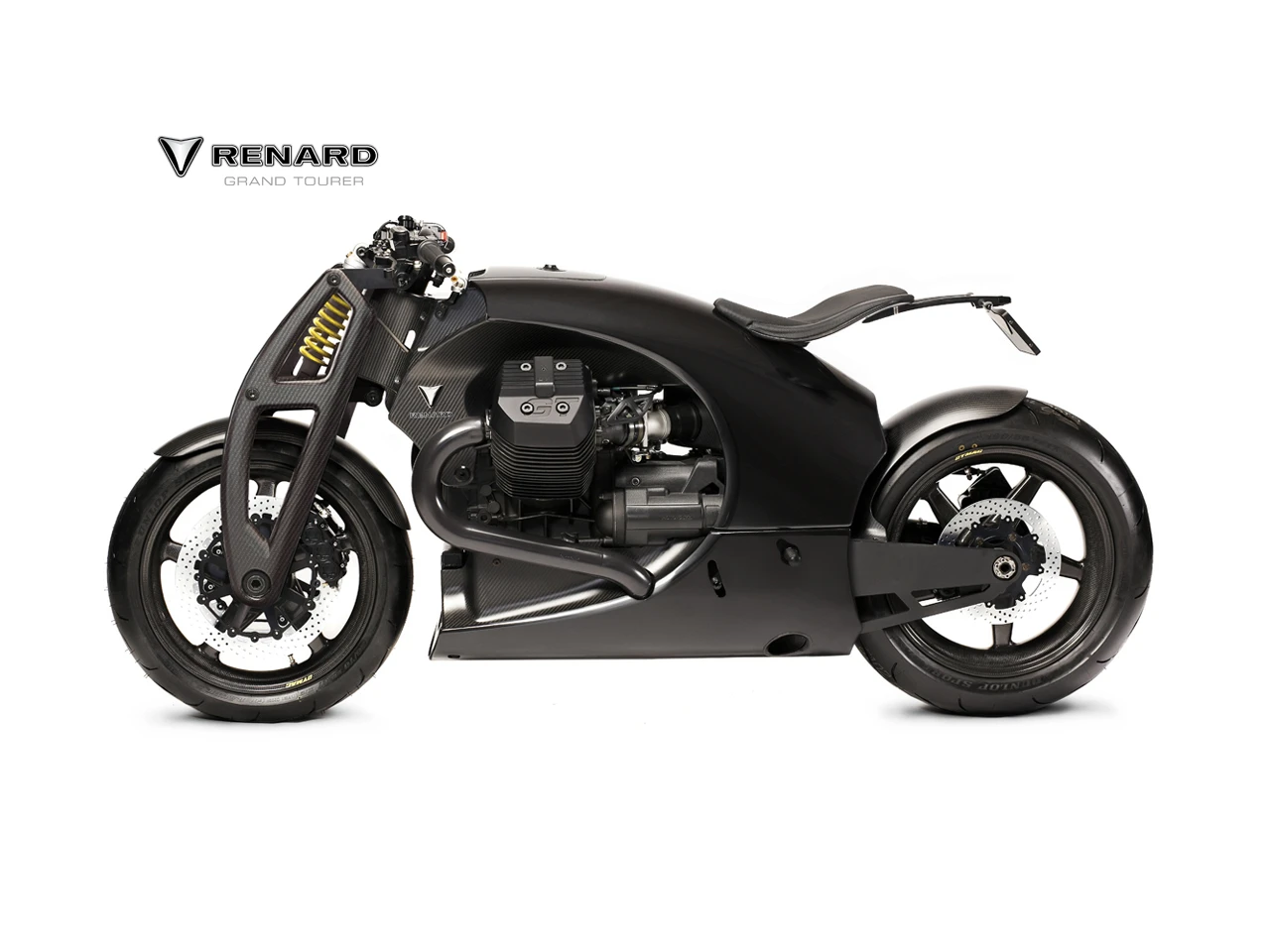 Both wheels are carbon fiber, while the Renard Grand Tourer's lightweight aircraft aluminum components are designed and modeled in 3D, then milled from a solid block by CNC machines.