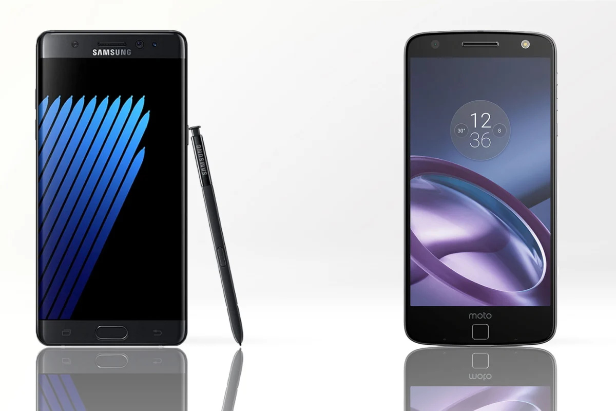 Comparing the Samsung Galaxy Note 7 (L) and the Moto Z (R)