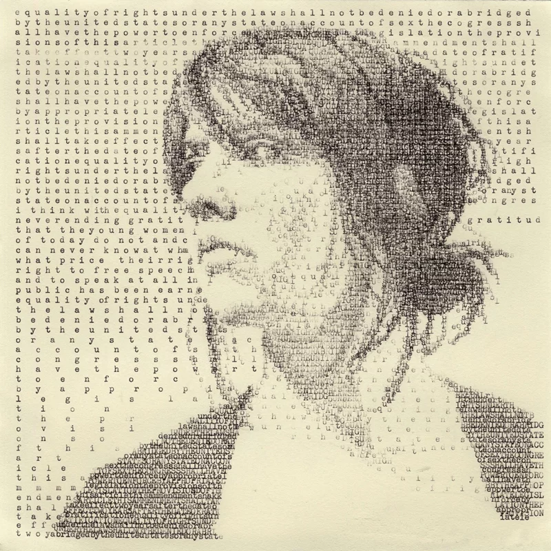 Leslie Nichols is another modern day typewriter artist. This piece is a portrait of a student named Kaitlin created on a manual typewriter with text from the Equal Rights Amendment drafted by Alice Paul in 1923.