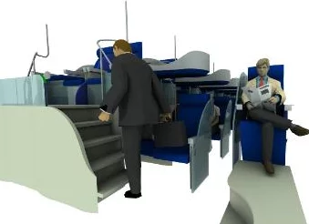 Business travelers can take advantage of mezzanine-style seating/sleeping arrangement