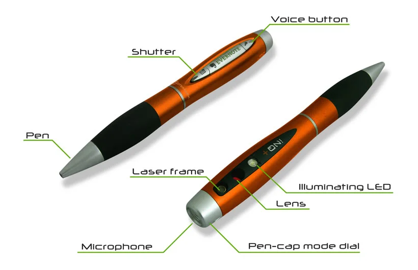 The NoteMark is a ballpoint pen with a built-in camera and laser sight that stores documents as high-definition photos