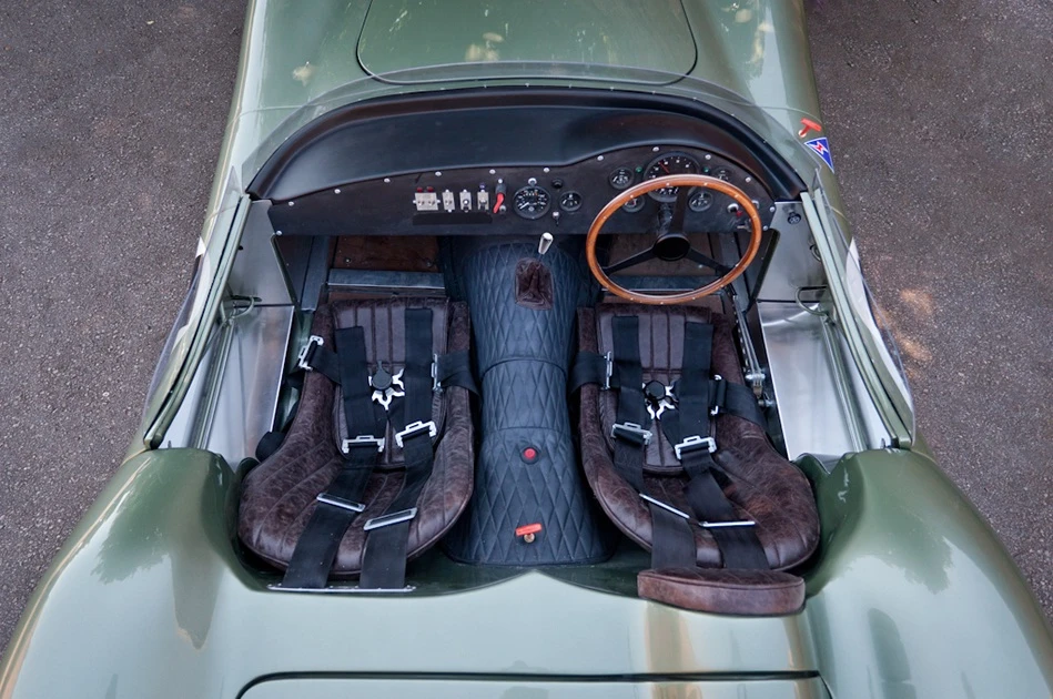 The replica features a pair of race seats authentic to the Aston Martin weave material with leather bound headrest (Image: Richard Pardon)