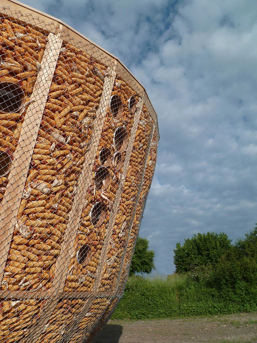 The designers came up with an innovative idea to fill the walls with corn cobs