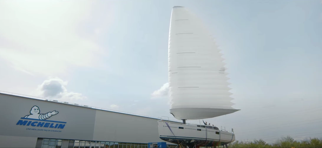 Michelin tests the system atop a smaller sailboat ahead of trials on a commercial ship