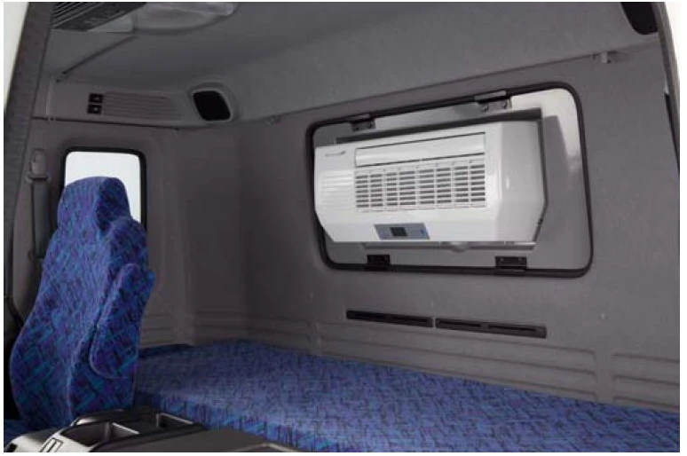 Inside the cabin it's cool, thanks to this solar-powered air conditioning unit