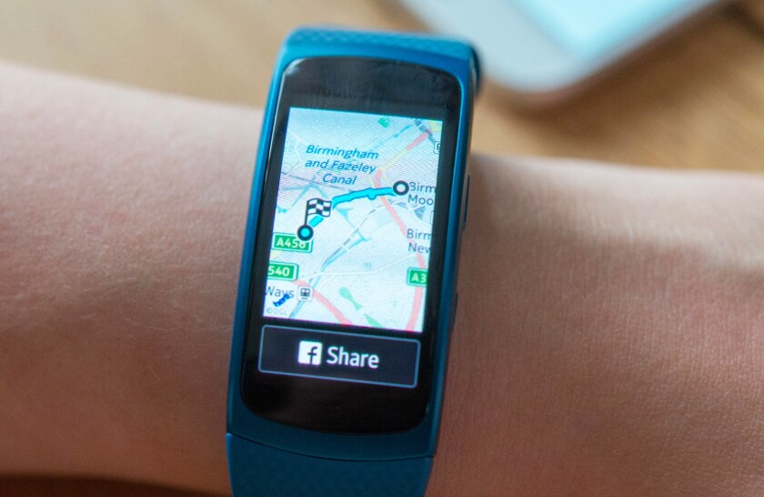 Post-workout you can review maps of where you've been on the curved Samsung Gear Fit2 screen
