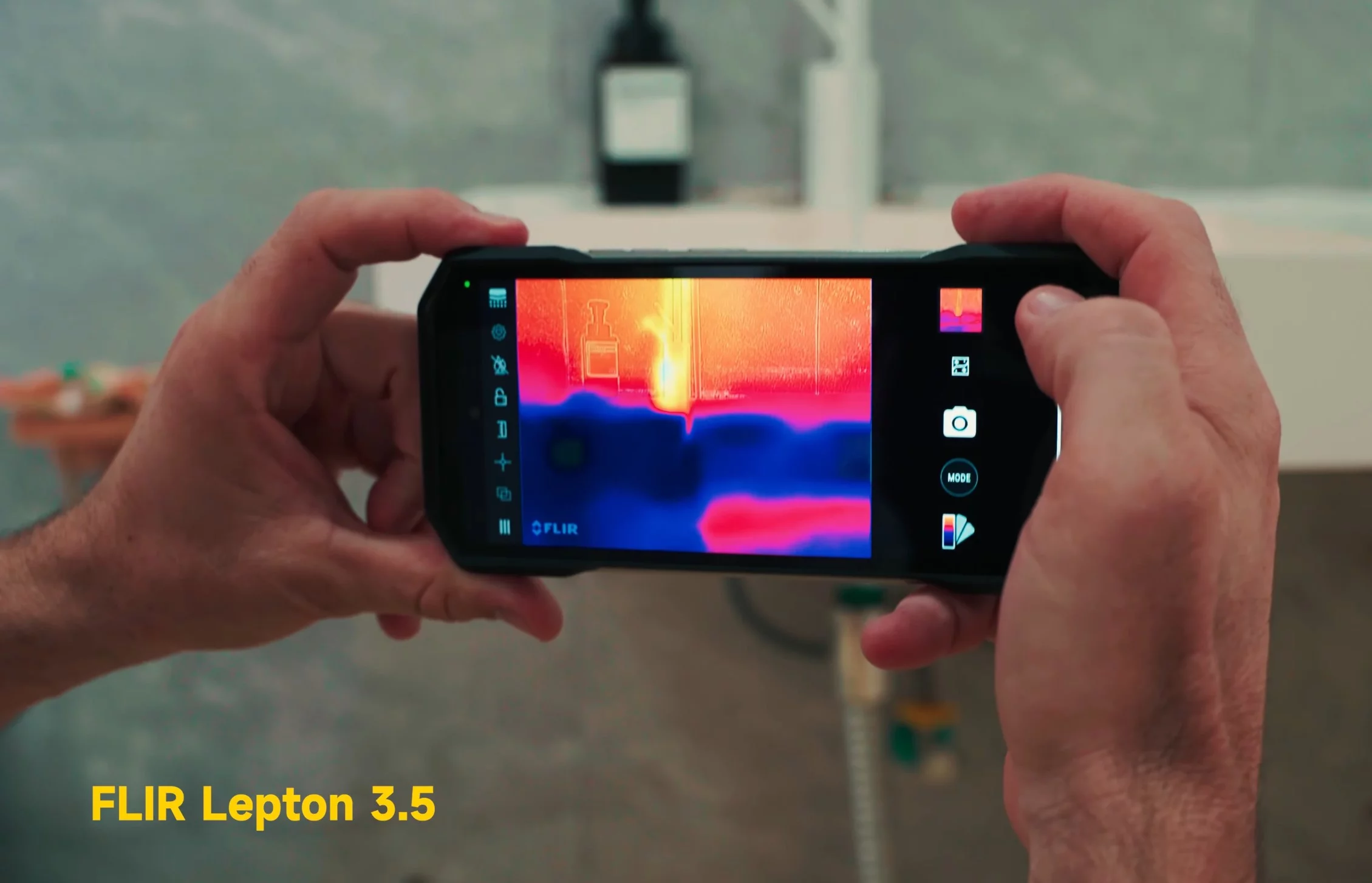 The thermal sensor is useful for finding heat leaks in buildings, tracking body heat in search operations, or identifying electrical faults