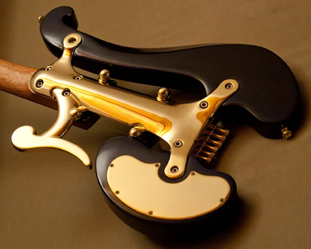 The rear of the Di Donato guitar, showing the finished aluminum alloy skeletal body frame