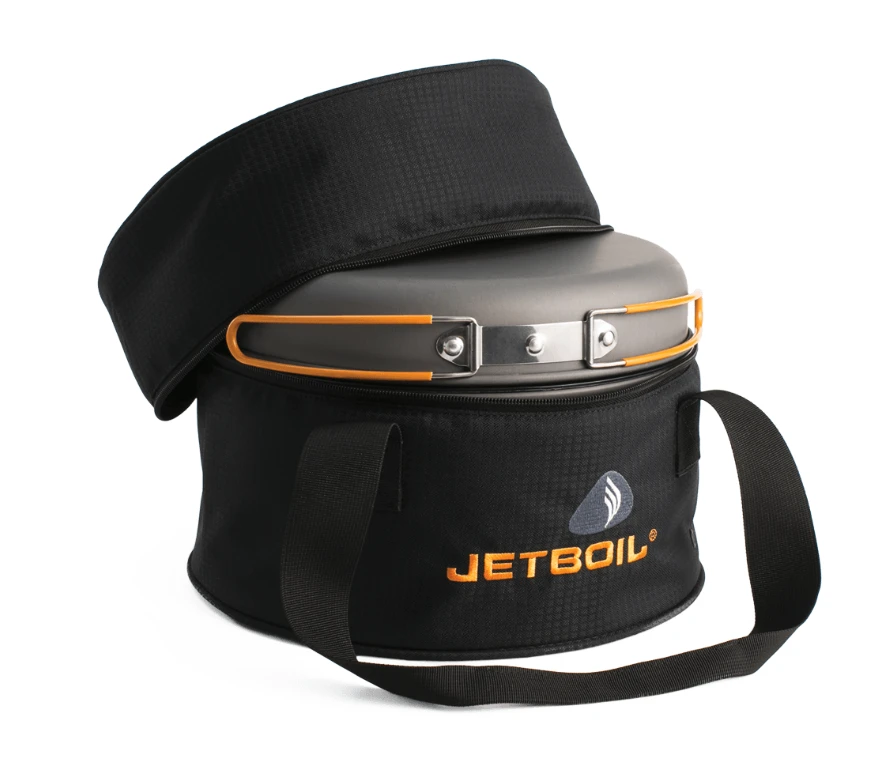 The entire JetBoil Genesis Base Camp system stores in the carry bag