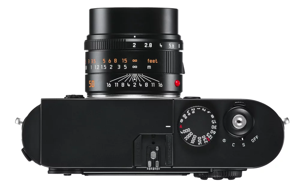 The Leica M-Monochrom has a die-cast magnesium alloy body with brass top and bottom plates and a synthetic leather trim